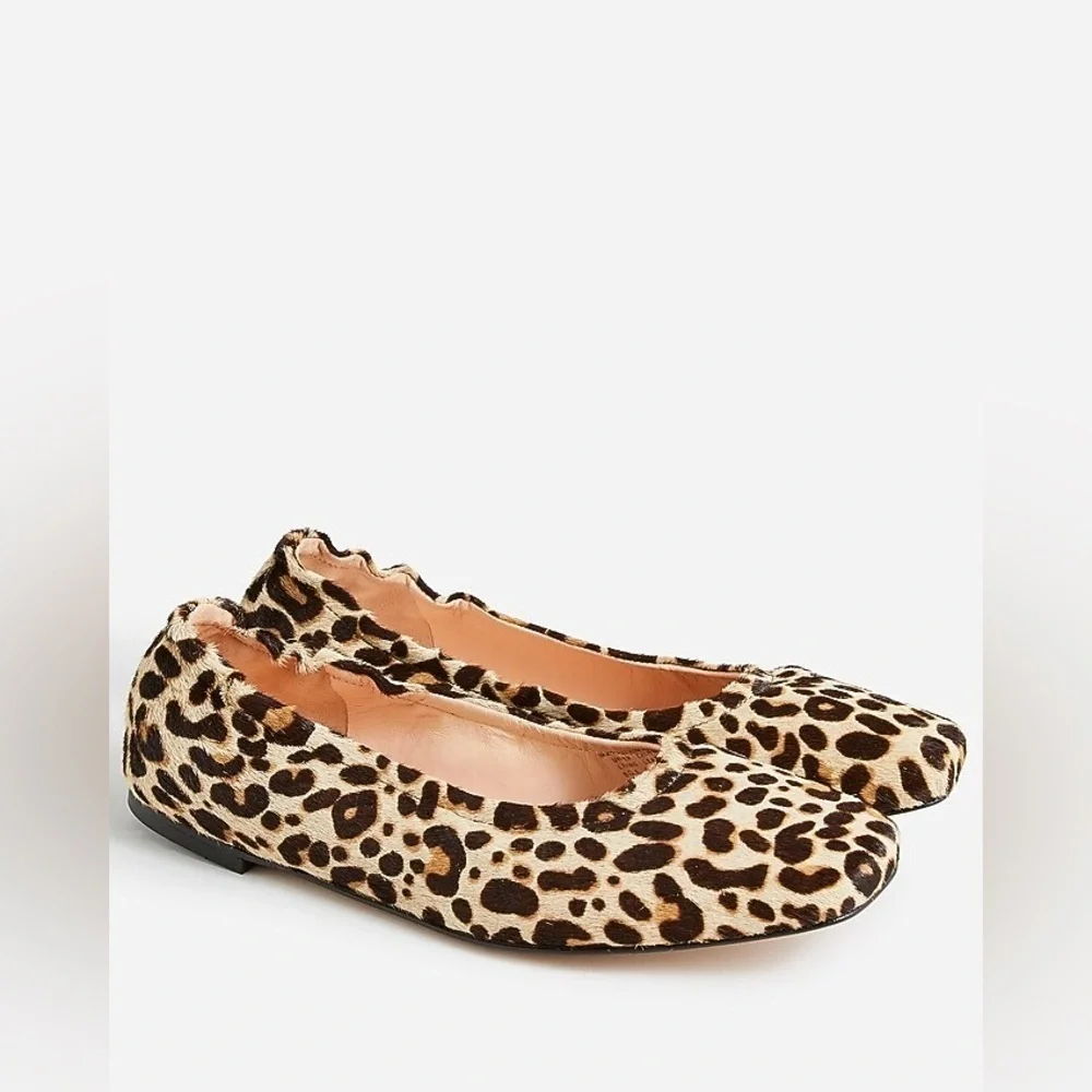 J. Crew Anya Scrunchie Ballet Flats in Calf Hair Size 6 Leopard Print